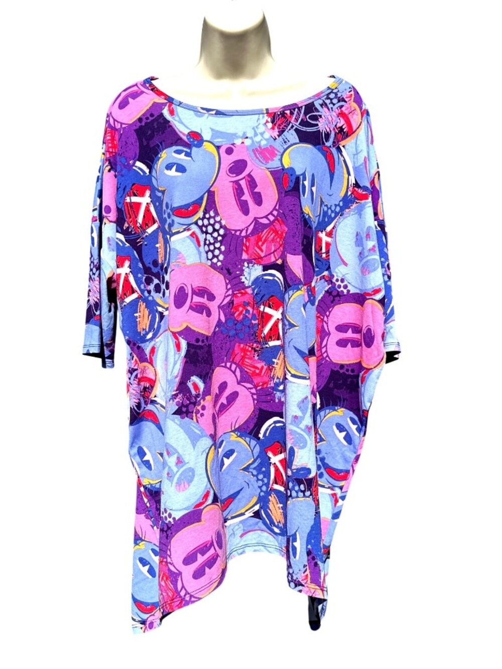 LuLaRoe Disney XL Blue Purple Mickey Mouse Irma Pop High Low Oversized Tunic Top